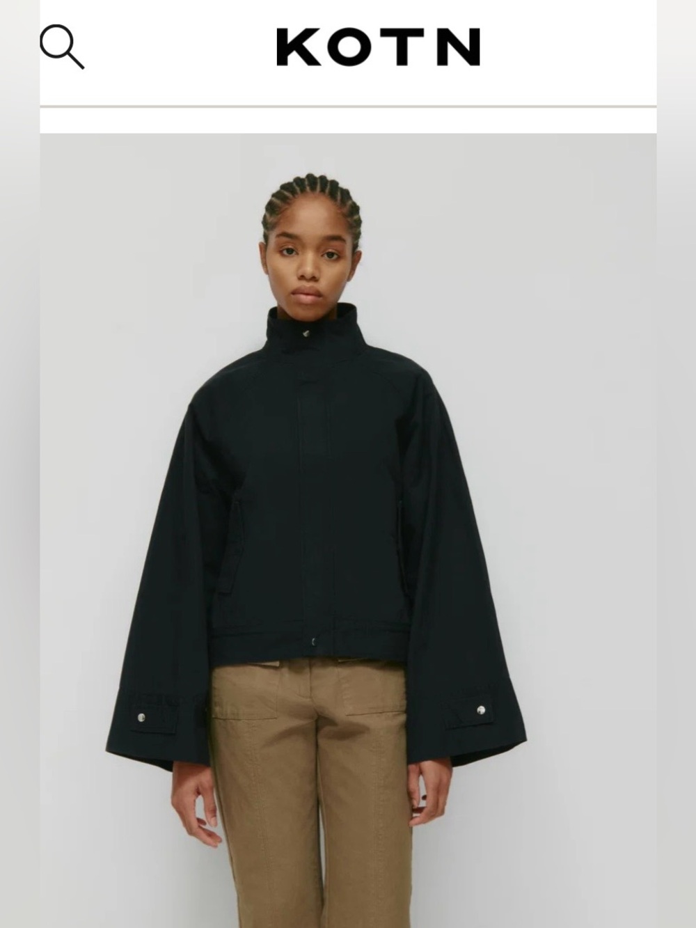 KOTN Black Funnel Neck Utility Zip Jacket with Wide Cuffs
